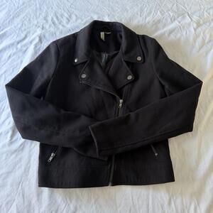 H&M Divided Women’s Black Moto Biker Jacket Size 2 Cropped Wool-Like Polyester